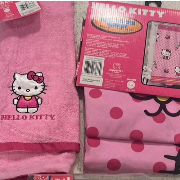Hello Kitty Other - Hello Kitty pink polka dot butterflies shower curtain and hand towel set